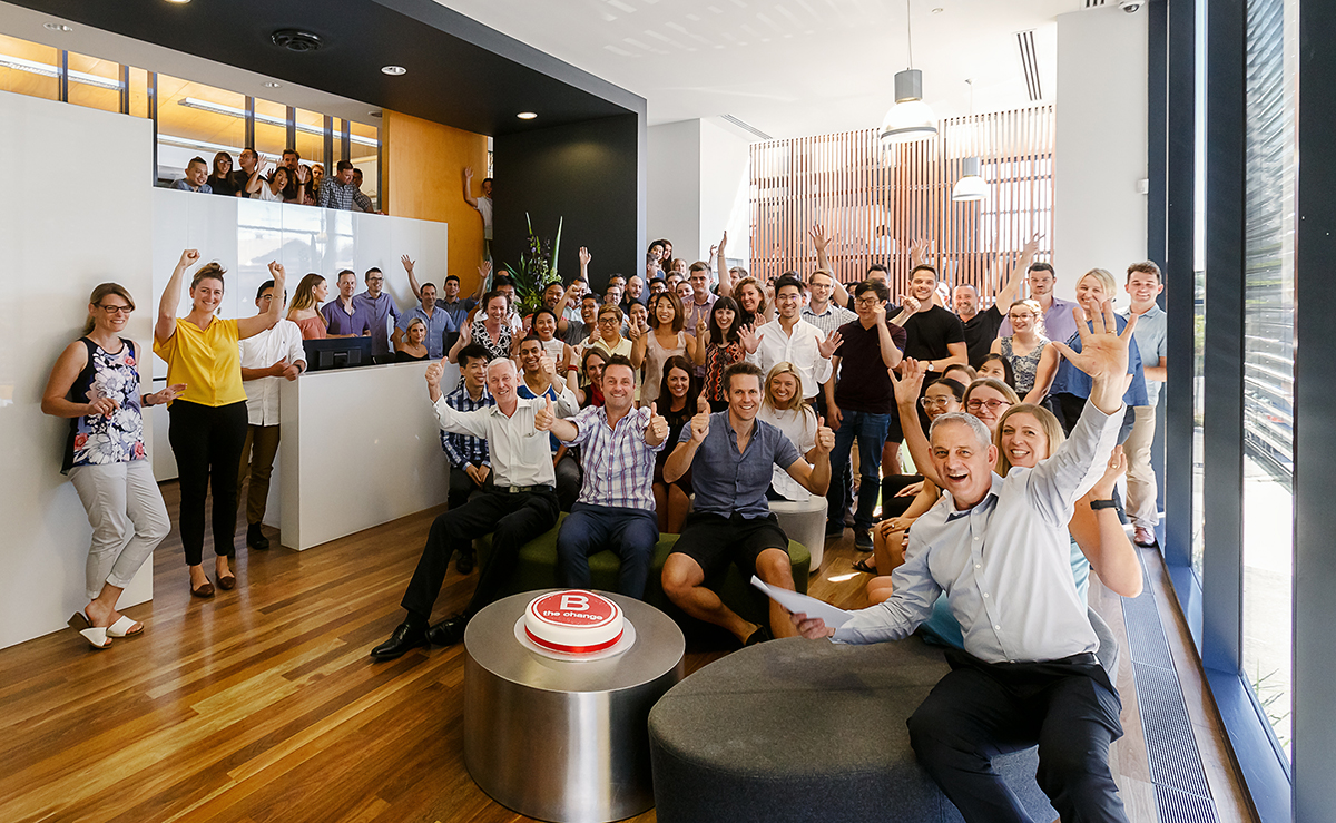 Clarke Hopkins Clarke staff celebrate gaining B Corp certification in 2016.